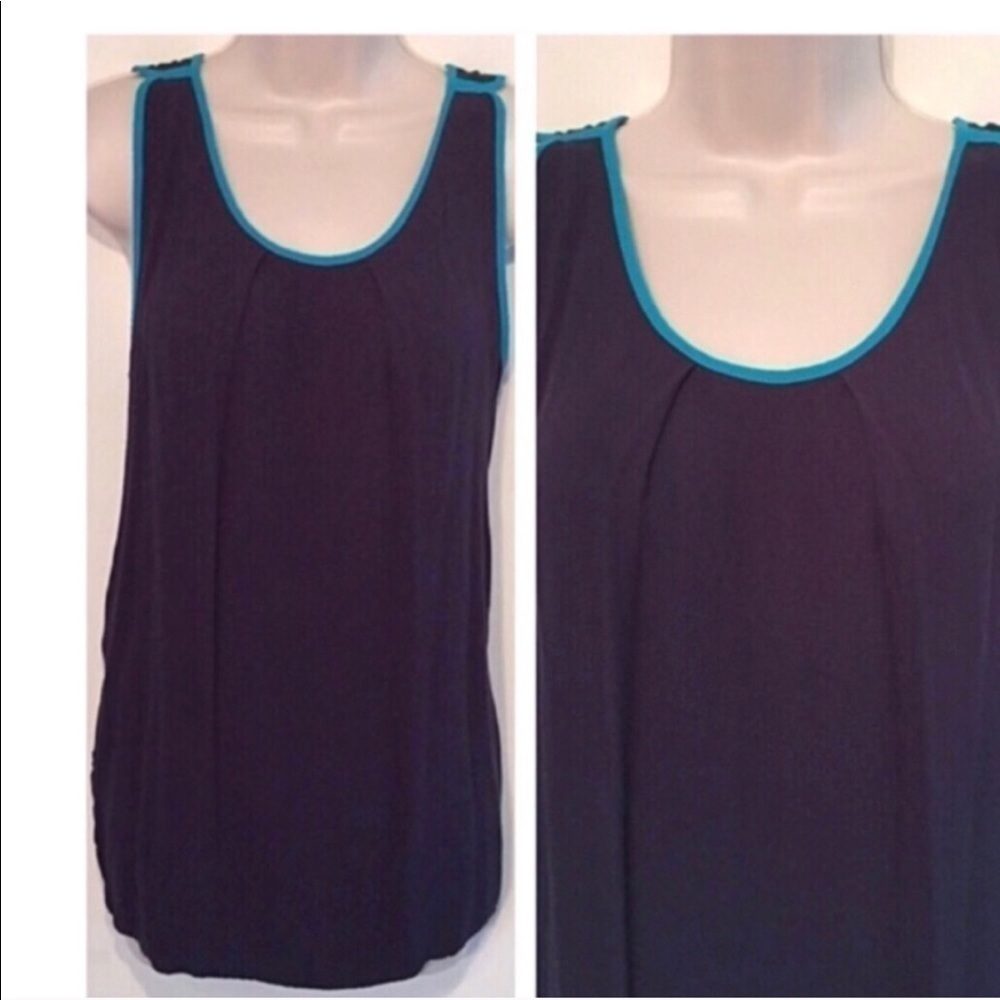 🆕 LOFT navy blue teal trim rayon tank top